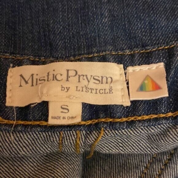 Denim Overall Shorts With Distressed Details & Lace Trim By Mistic Prysm S - Picture 2 of 8